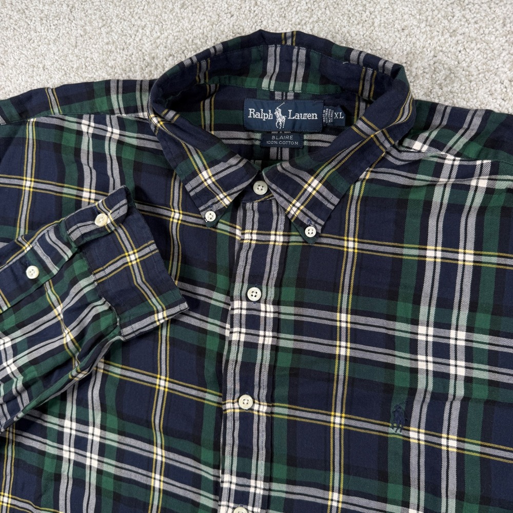 Ralph Lauren Button Down Shirt Mens XL Blue Green Plaid Blaire Cotton LS